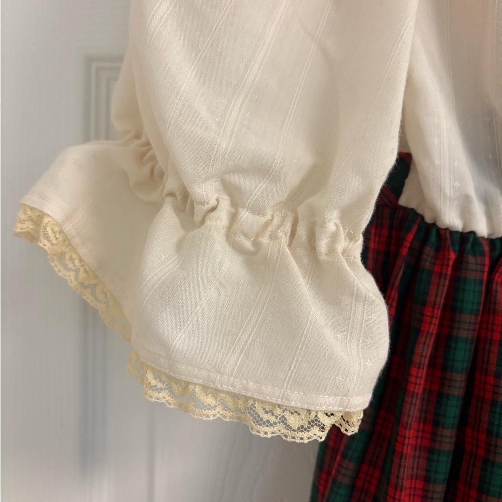 Handmade Vintage Cottage Core Girls Red Green Plaid Christmas Dress - Picture 5 of 11